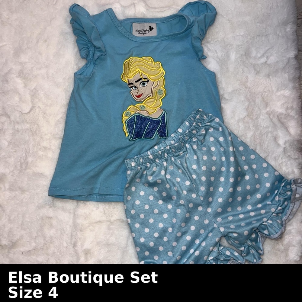 Elsa Boutique Girls Set – Size 4 – Magic Kingdom Appliqué Outfit